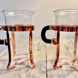 Bodum Glass Mugs with Rose Gold holder and black handles
